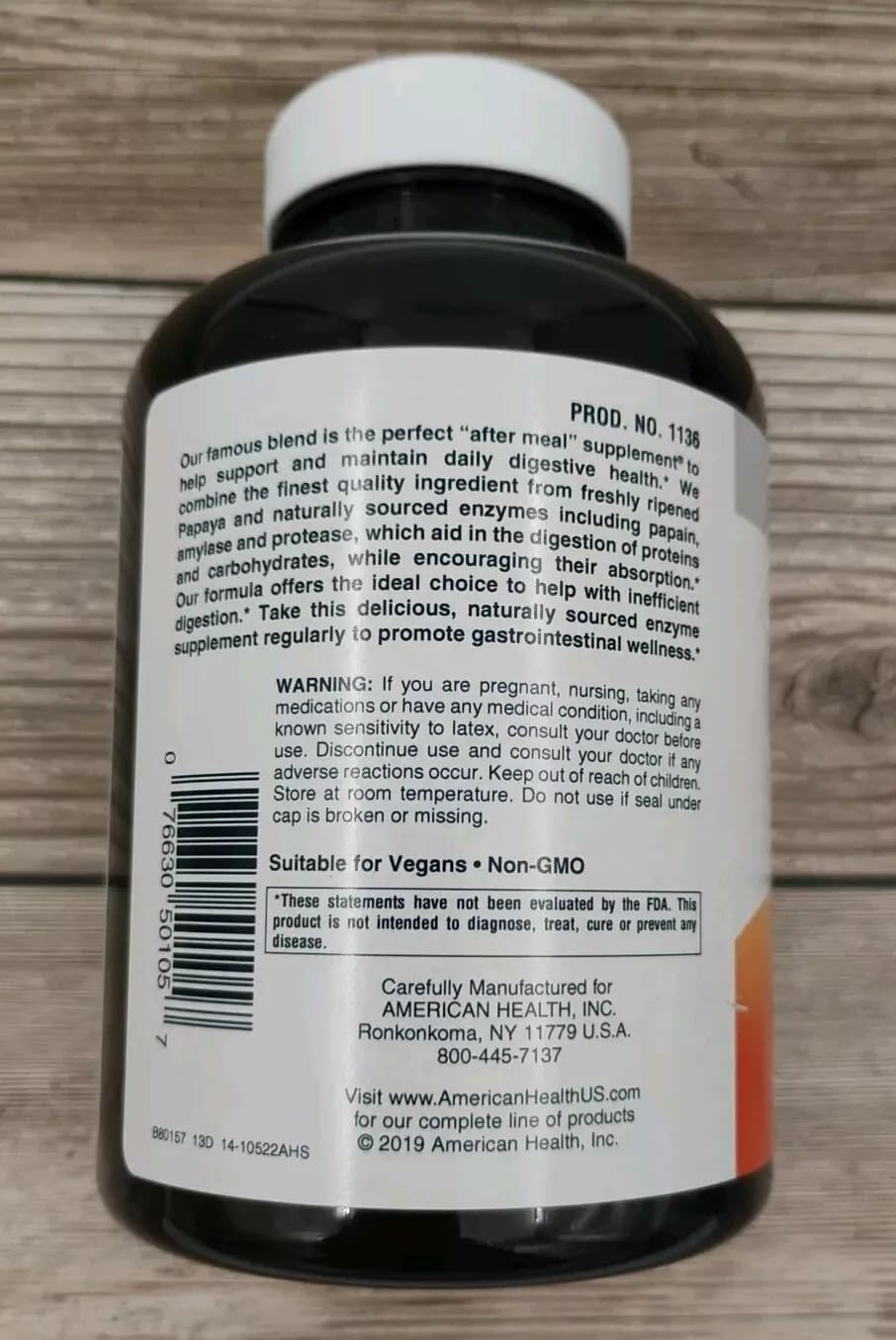 AMERICAN HEALTH Papaya Enzyme Tablets, 600 Count Bottle