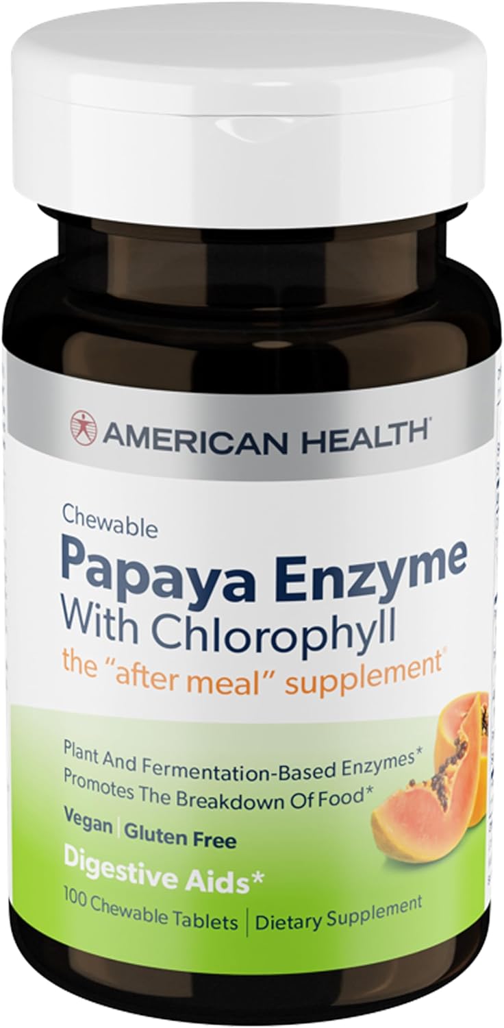 American Health Papaya Enzyme with Chlorophyll Chewable Tablets - Supports Nutrient Absorption - Non-GMO, Vegan, Gluten Free - 100 Tablets