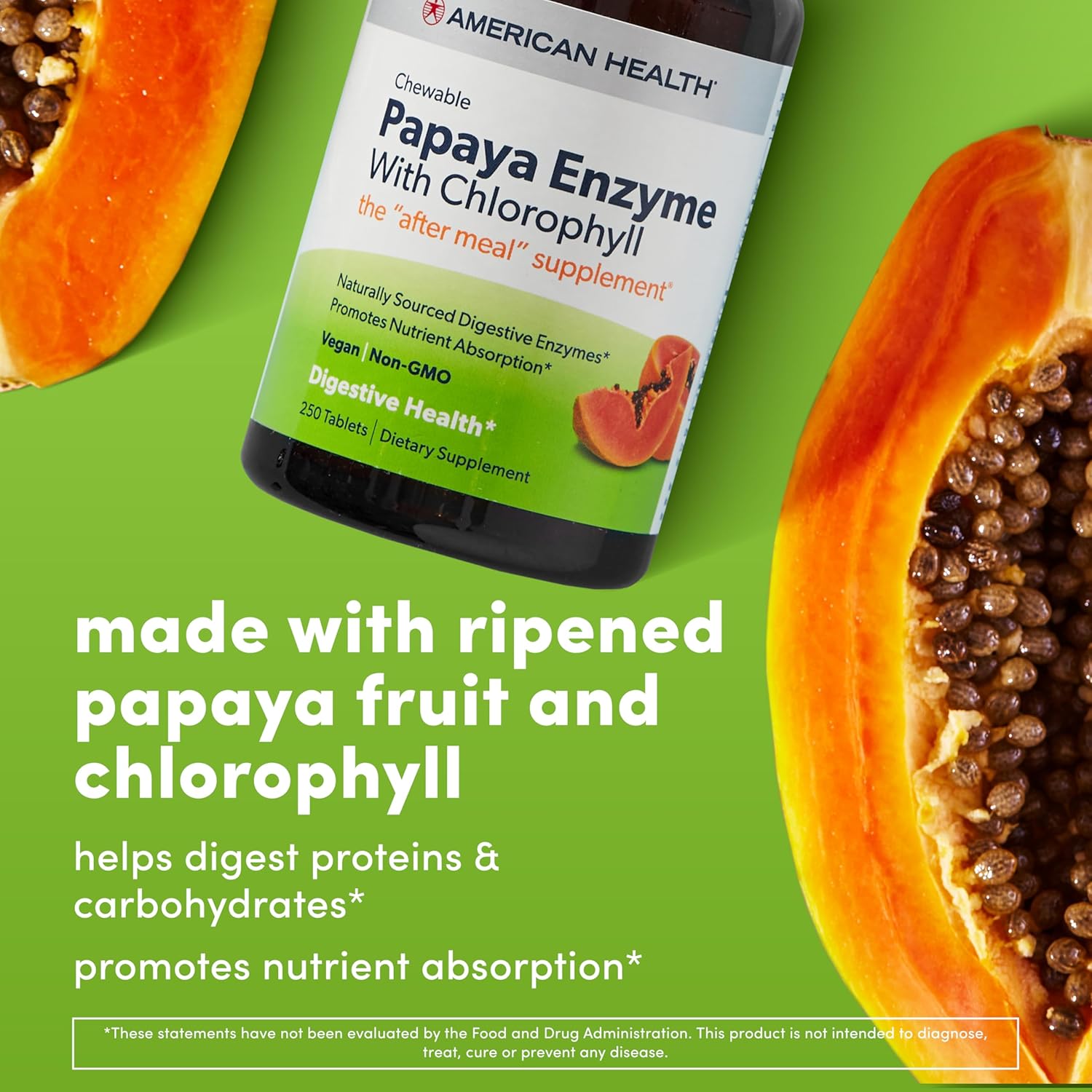American Health Papaya Enzyme with Chlorophyll Chewable Tablets - Supports Nutrient Absorption - Non-GMO, Vegan, Gluten Free - 100 Tablets