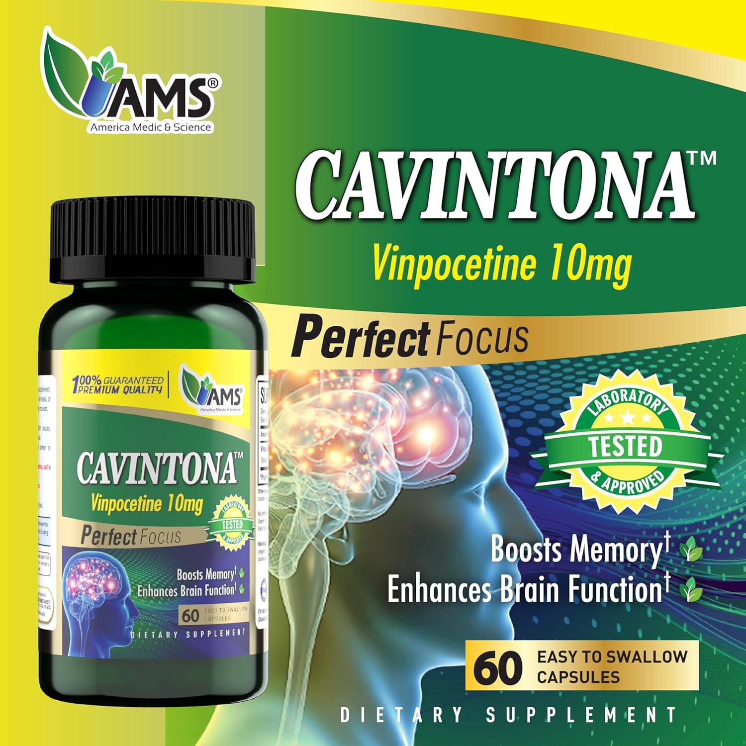 American Medic & Science Cavintona 10mg Capsules - 60 Count Bottle