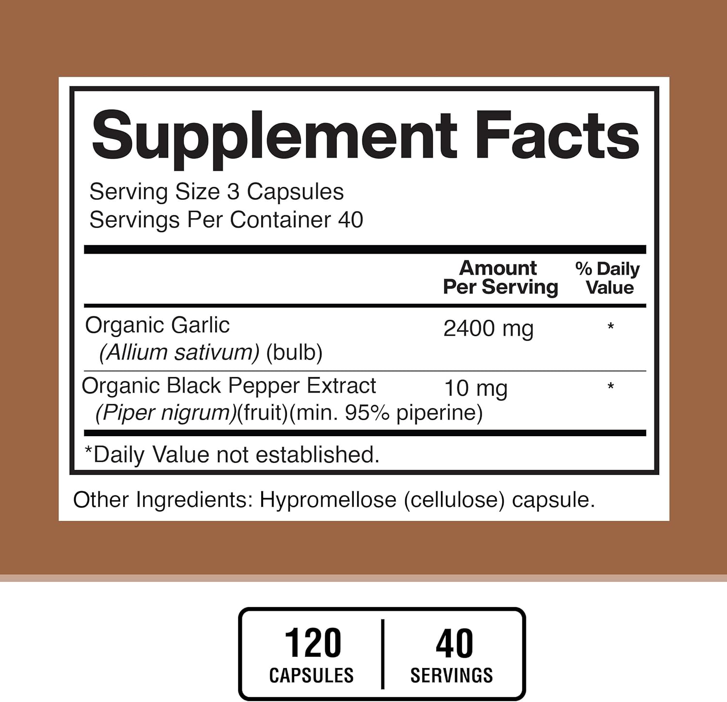 American Standard Garlic Supplement 2400mg with Black Pepper Fruit Extract - Vegan, Gluten-Free, Non-GMO - 120 Capsules