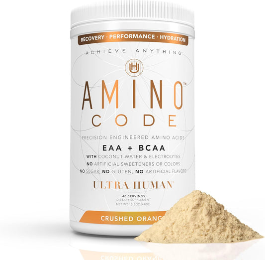 Amino Code Crushed Orange: Hydration Workout Recovery Powder with BCAAs + Electrolytes - 40 Servings