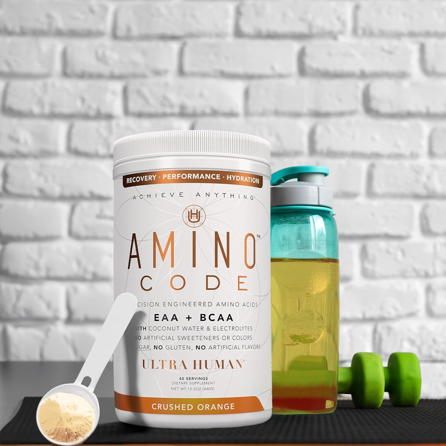 Amino Code Crushed Orange: Hydration Workout Recovery Powder with BCAAs + Electrolytes - 40 Servings
