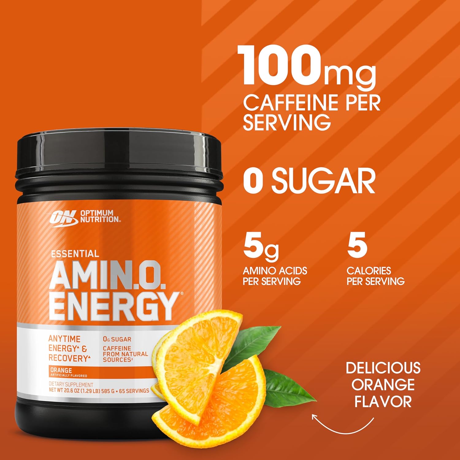 Amino Energy Orange Cooler Pre Workout Powder - BCAA, Amino Acids, Green Tea, Green Coffee Extract - Keto Friendly, 65 Servings