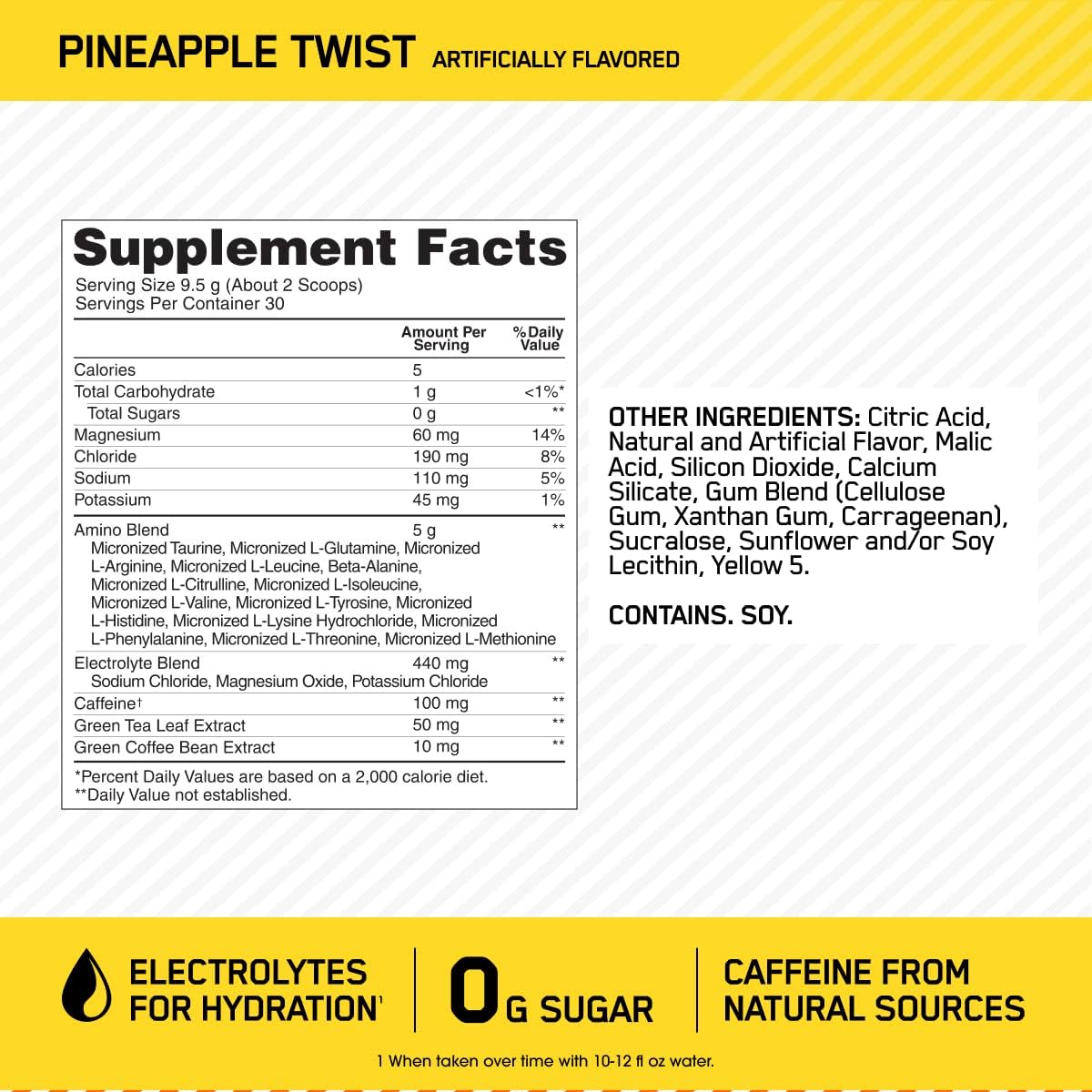 Amino Energy Powder with BCAA, Electrolytes, and Caffeine - Pineapple Twist Flavor - 30 Servings