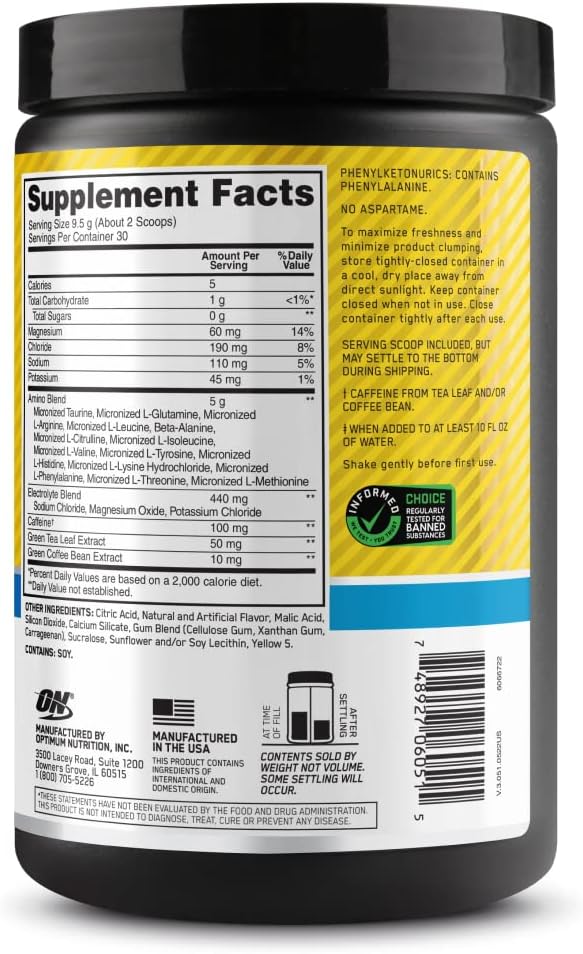 Amino Energy Powder with BCAA, Electrolytes, and Caffeine - Pineapple Twist Flavor - 30 Servings