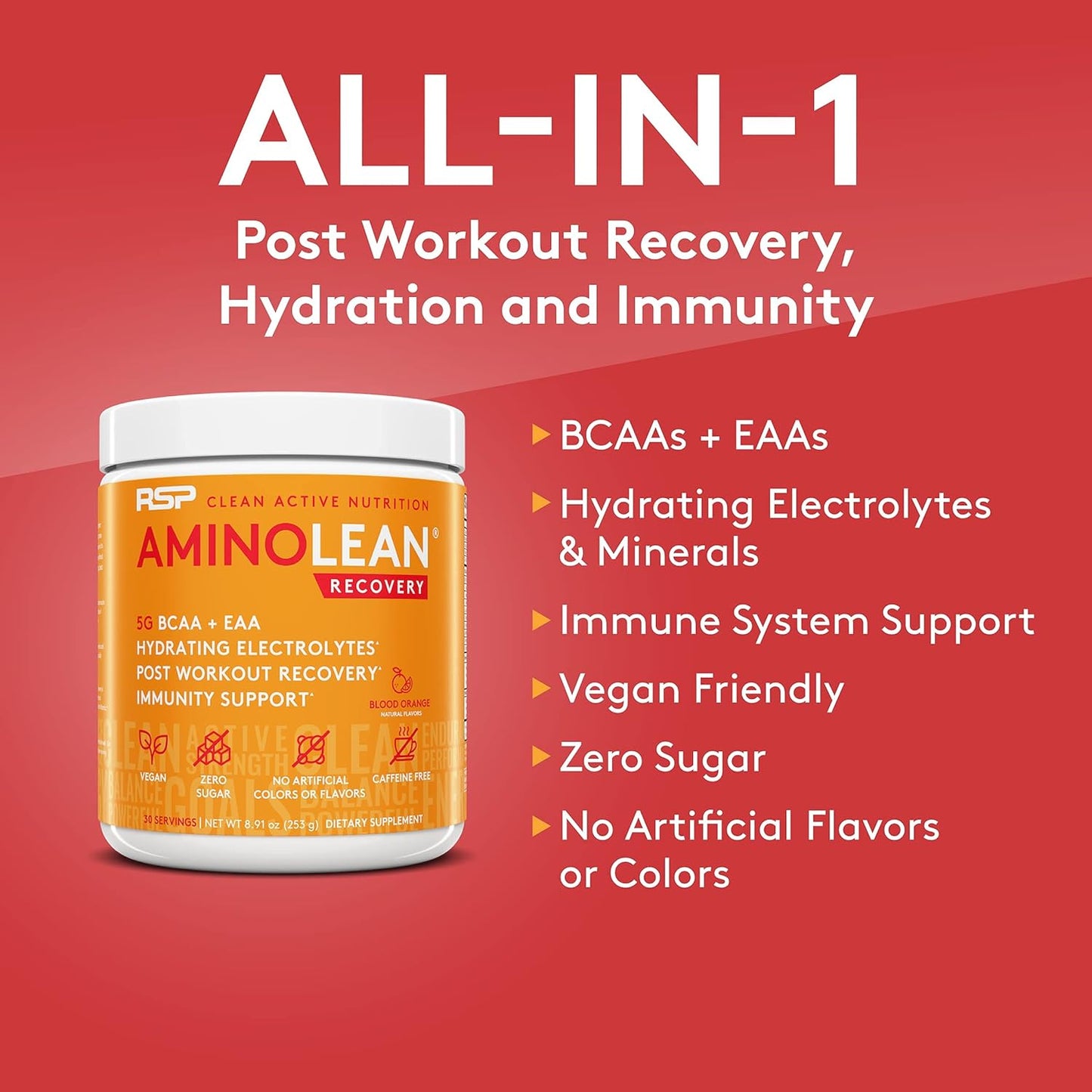 AminoLean Pre Workout Energy & Recovery Post Workout Boost Bundle (BlackBerry Pomegranate & Blood Orange Flavors, 30 Servings Each)