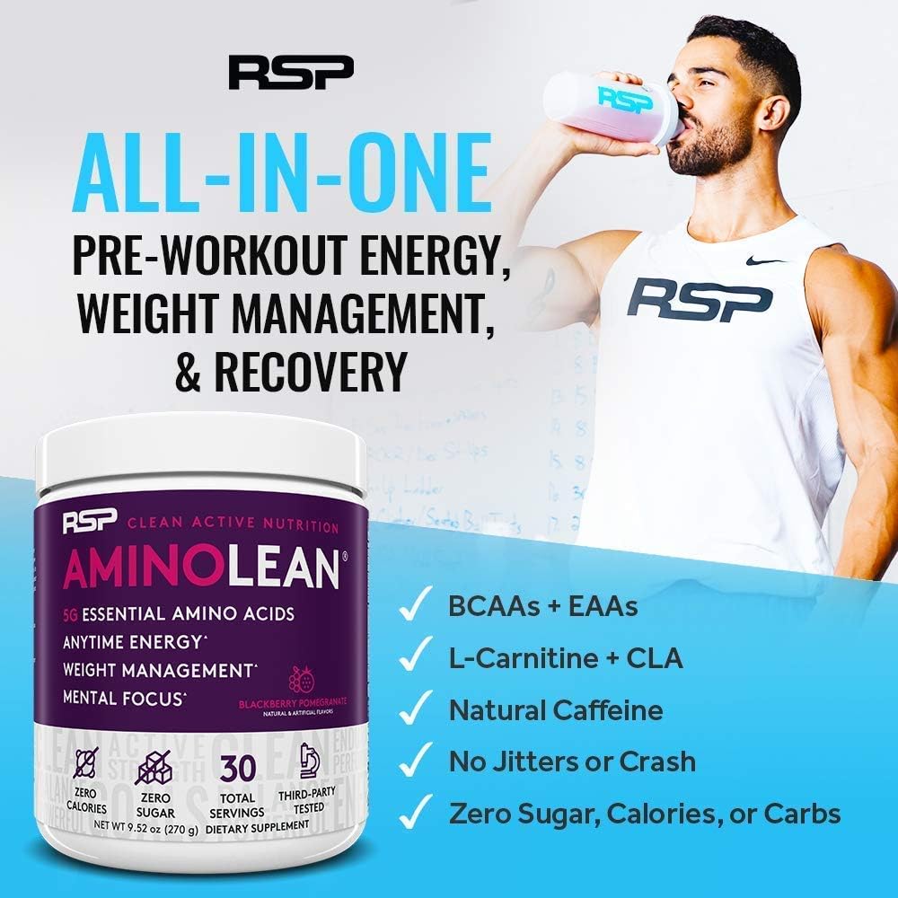 AminoLean Pre Workout Energy & TrueFit Protein Powder Bundle - Berry Pomegranate & Vanilla Flavor (30 Servings & 2 LB)