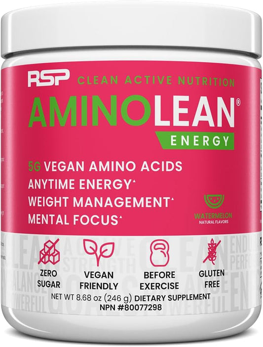 AminoLean Pre Workout Powder with BCAA Amino Acids & Natural Caffeine - Energy Boost for Men & Women, 30 Servings
