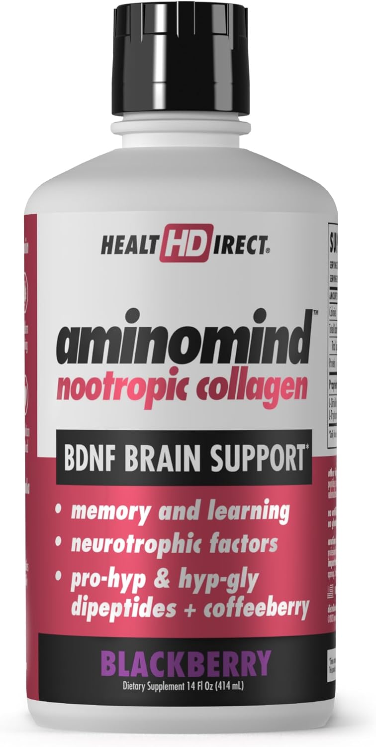 AminoMind Nootropic Collagen Supplement for Brain Health with Pro-Hyp & Hyp-Gly Dipeptides, Coffeeberry Antioxidants - 14 Fl Oz