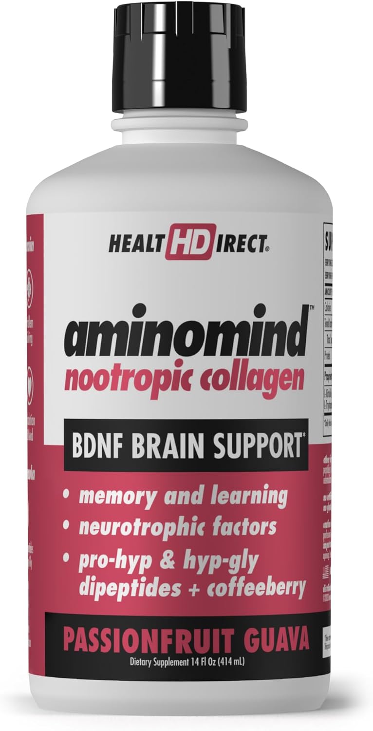 AminoMind Nootropic Collagen Supplement for Brain Health - Pro-Hyp & Hyp-Gly Dipeptides - Antioxidants - Passionfruit Guava - 14 Fl Oz