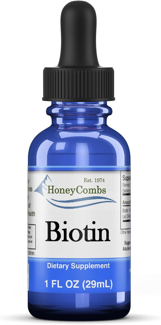 Amish Trusted Honeycombs Liquid Biotin Drops for Hair, Skin & Nails - Non-GMO Vitamin Supplement for Healthy Hair, Skin & Nails - Alcohol-Free Digestion & Hair Vitamins - 1 Fl Oz