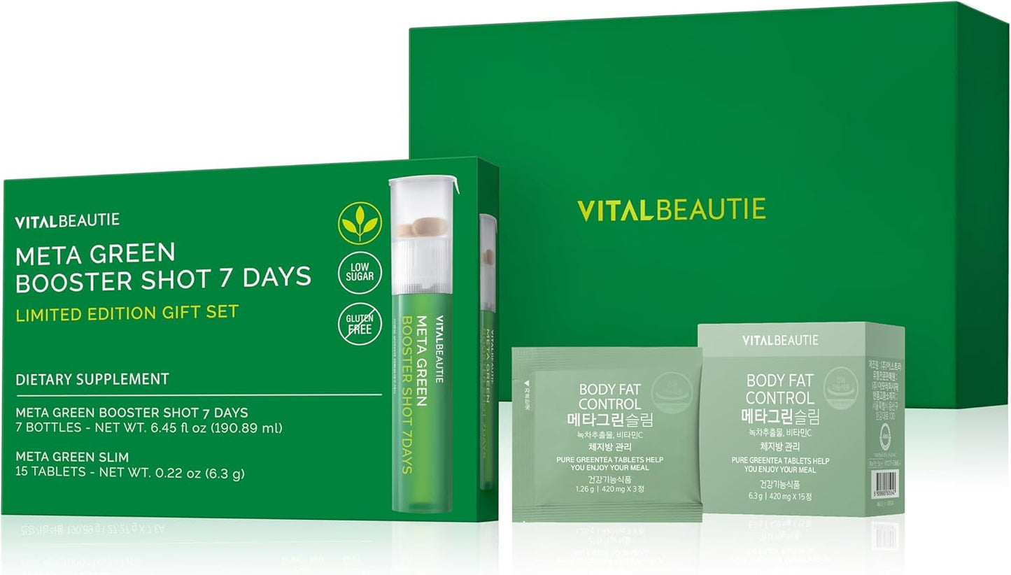 AMOREPACIFIC VITALBEAUTIE Metagreen Booster Shot Limited Set - Green Tea Extract, EGCG, Catechin, Vitamin C, Pantothenic Acid - Antioxidant, Vegan Supplement - 7 Servings