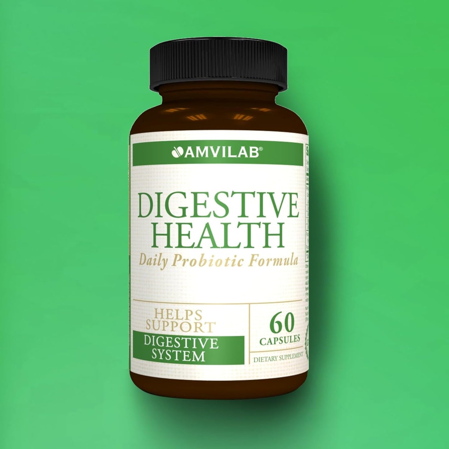AMVILAB Daily Probiotic Supplement: 7 Billion CFUs, 5 Essential Strains, Supports Digestive and Immune Health - 60 Capsules