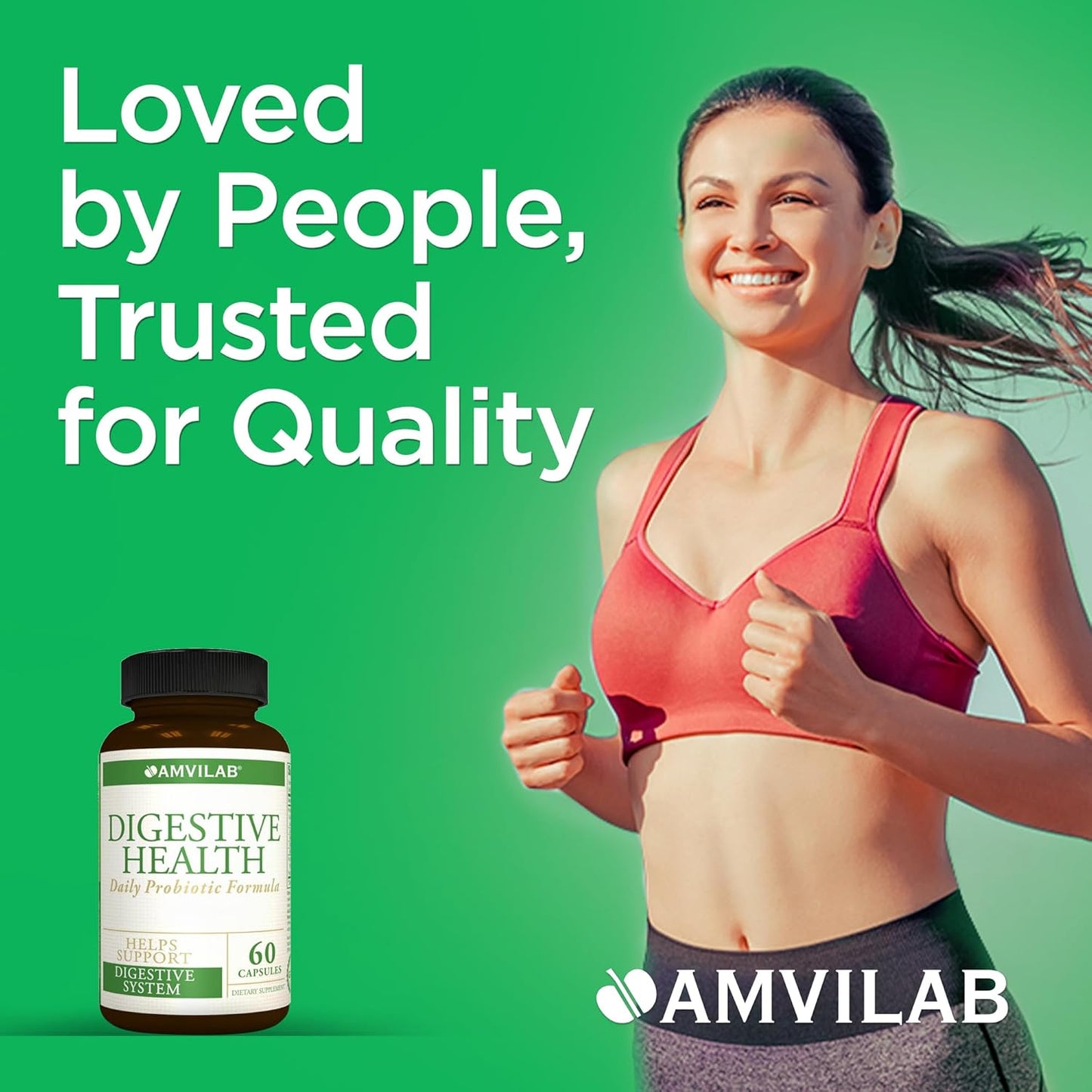 AMVILAB Daily Probiotic Supplement: 7 Billion CFUs, 5 Essential Strains, Supports Digestive and Immune Health - 60 Capsules