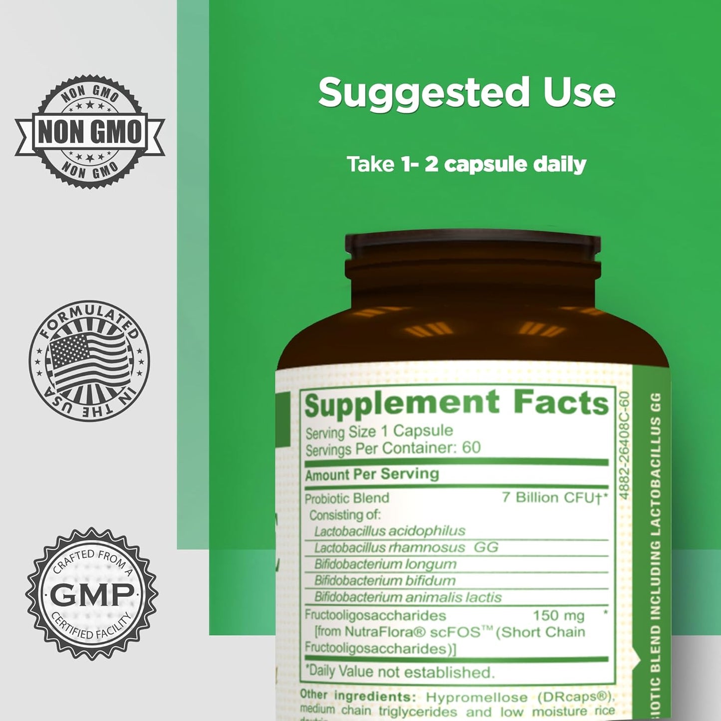 AMVILAB Daily Probiotic Supplement: 7 Billion CFUs, 5 Essential Strains, Supports Digestive and Immune Health - 60 Capsules
