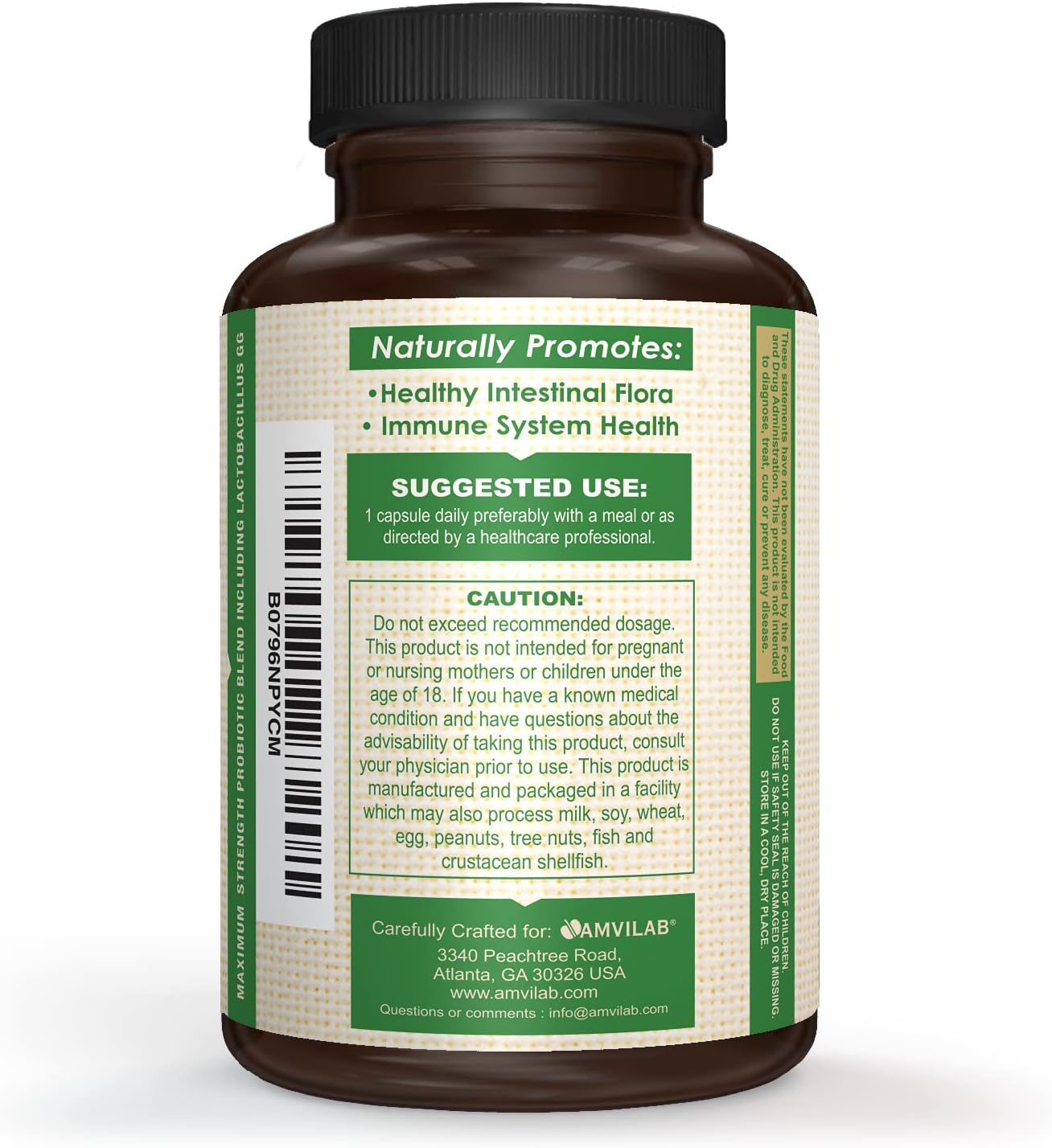 AMVILAB Daily Probiotic Supplement: 7 Billion CFUs, 5 Essential Strains, Supports Digestive and Immune Health - 60 Capsules
