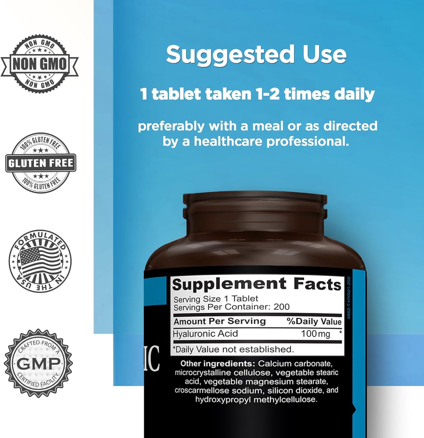 AMVILAB Hyaluronic Acid Tablets | 100mg | Gluten-Free & Non-GMO Supplement