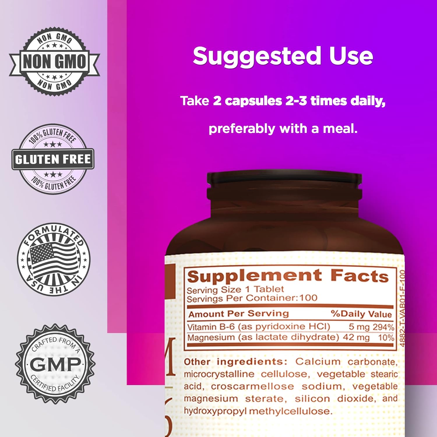 AMVILAB Magnesium and Vitamin B6 Tablets for Muscle and Brain Health, Nerve Function, Vitality, Sleep Quality, and Recovery Boost - 100 Count