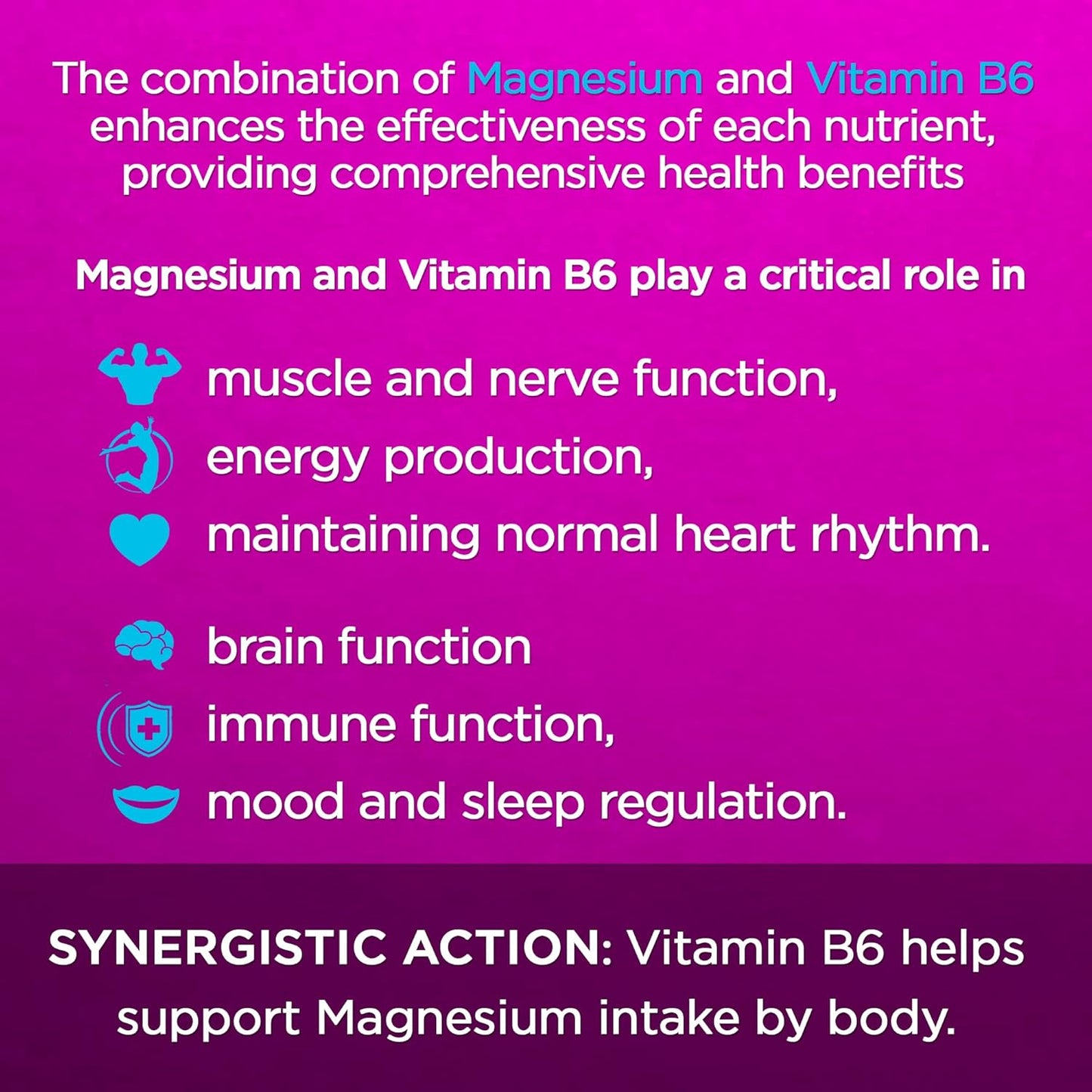 AMVILAB Magnesium and Vitamin B6 Tablets for Muscle and Brain Health, Nerve Function, Vitality, Sleep Quality, and Recovery Boost - 100 Count