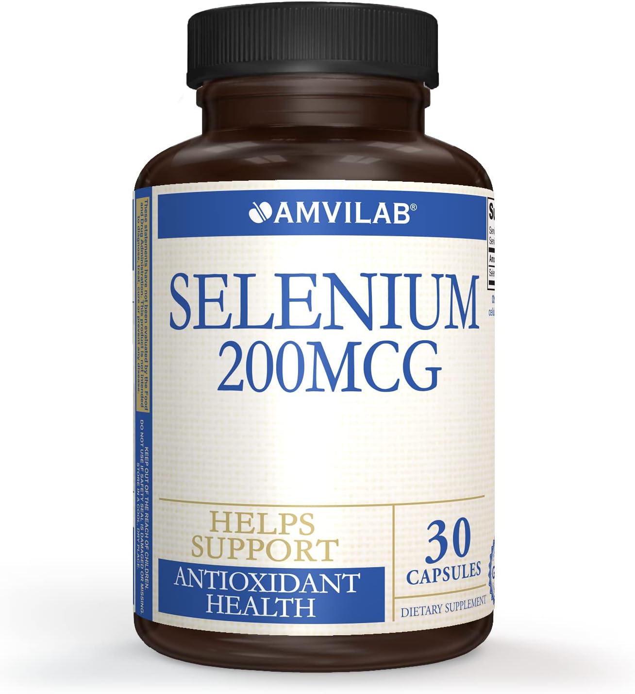 AMVILAB Selenium 200mcg Capsules - Promotes Healthy Immune System, Thyroid Function, and Antioxidant Support - Vegan & Non-GMO - 30ct