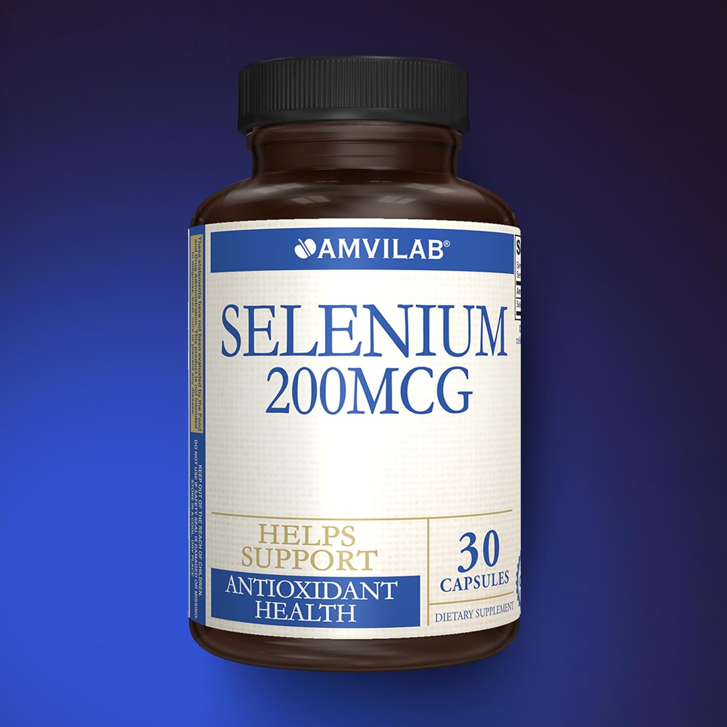 AMVILAB Selenium 200mcg Capsules - Promotes Healthy Immune System, Thyroid Function, and Antioxidant Support - Vegan & Non-GMO - 30ct