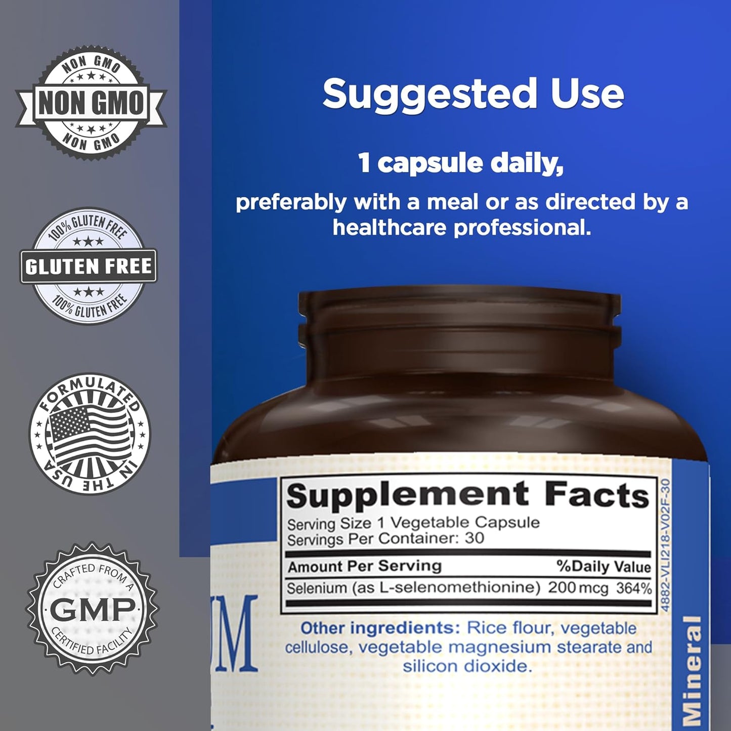 AMVILAB Selenium 200mcg Capsules - Promotes Healthy Immune System, Thyroid Function, and Antioxidant Support - Vegan & Non-GMO - 30ct