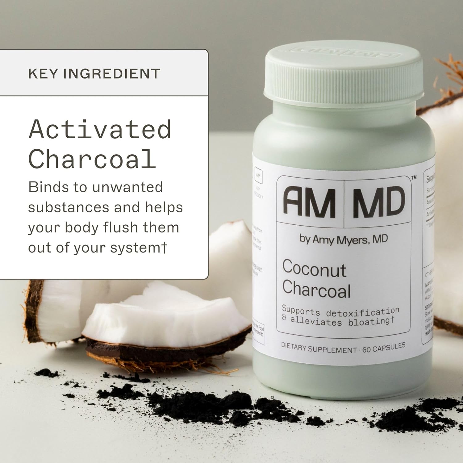 Amy Myers MD Coconut Charcoal Capsules from The Myers Way Protocol - Natural Activated Charcoal, Gas Reliever & Support for Affects of Mold/Toxins - Dietary Supplement 60 Capsules, 30 Servings