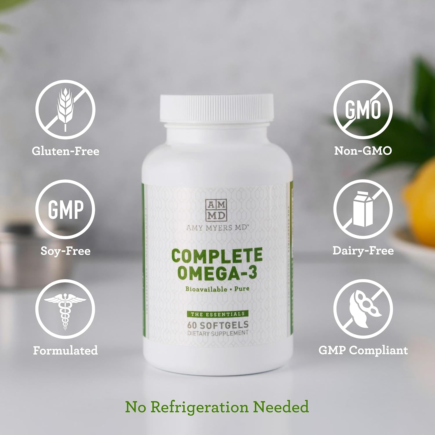 Amy Myers MD Complete Omega-3 Softgel - 1000mg EPA/DHA - 2 Month Supply - Supports Healthy Inflammatory Response - High Bioavailability