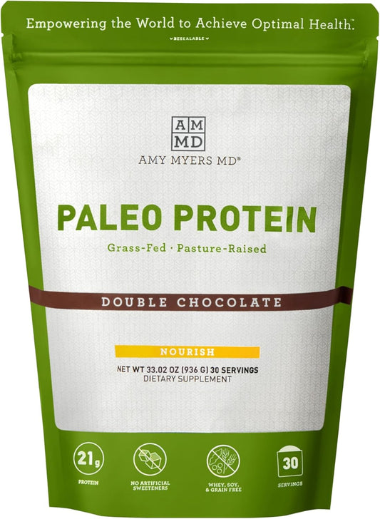 Amy Myers MD Pure Paleo Double Chocolate Protein Powder - Grass Fed, Pasture Raised, Hormone-Free, Non-GMO, Gluten & Dairy-Free - Ideal for Keto & Paleo - 33.02 oz