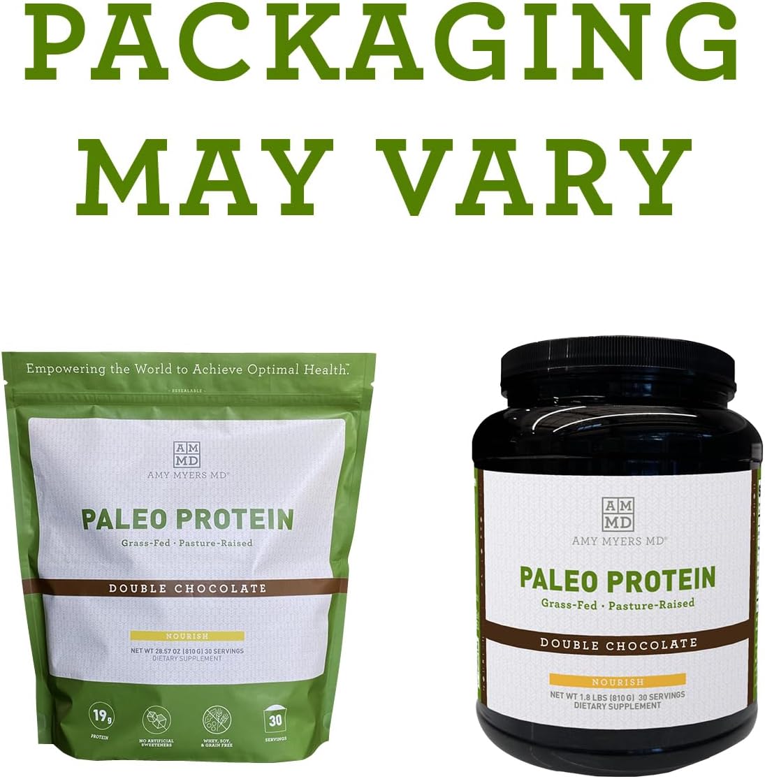 Amy Myers MD Pure Paleo Double Chocolate Protein Powder - Grass Fed, Pasture Raised, Hormone-Free, Non-GMO, Gluten & Dairy-Free - Ideal for Keto & Paleo - 33.02 oz