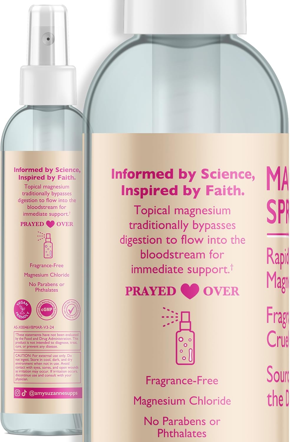 Amy Suzanne Dead Sea Magnesium Spray - Oil-Free, Fragrance-Free Fast-Absorbing Vegan Mist for Feet & Legs - 4 oz