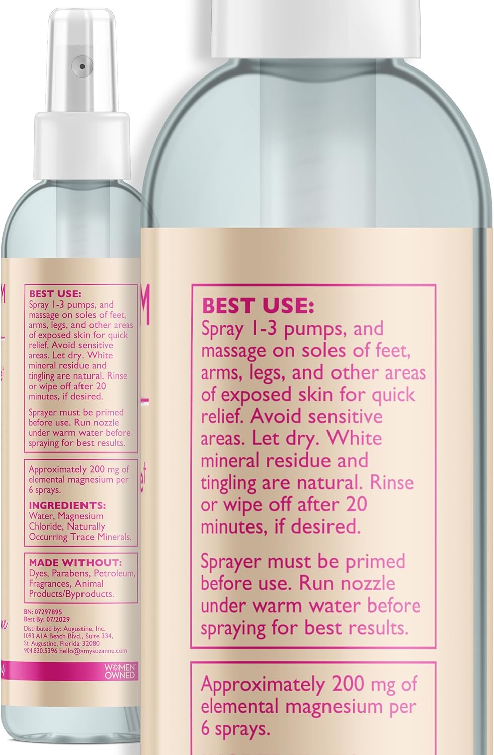 Amy Suzanne Dead Sea Magnesium Spray - Oil-Free, Fragrance-Free Fast-Absorbing Vegan Mist for Feet & Legs - 4 oz