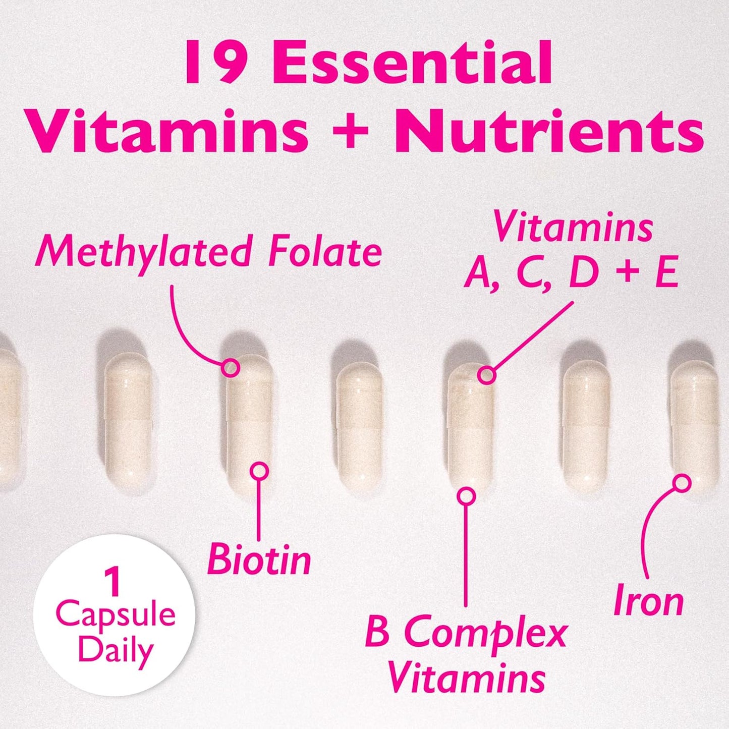 Amy Suzanne Women's Multivitamin - 19 Essential Nutrients for Hair, Skin, Nails, Focus, & Heart - Vegan Capsules, 30 Day Supply