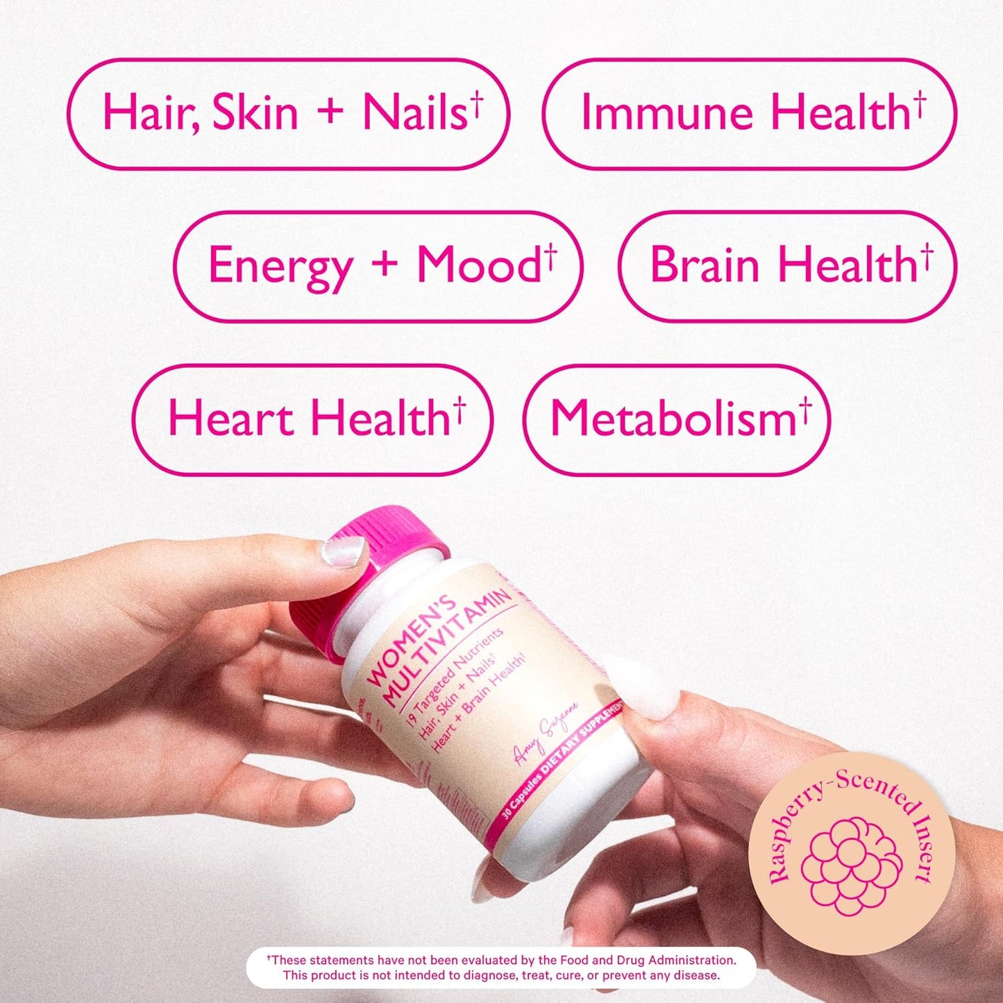 Amy Suzanne Women's Multivitamin - 19 Essential Nutrients for Hair, Skin, Nails, Focus, & Heart - Vegan Capsules, 30 Day Supply