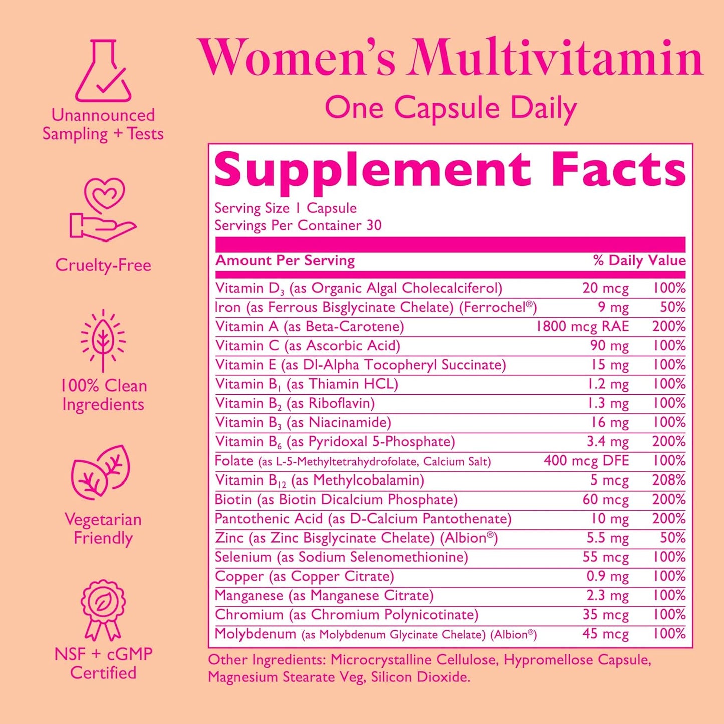 Amy Suzanne Women's Multivitamin - 19 Essential Nutrients for Hair, Skin, Nails, Focus, & Heart - Vegan Capsules, 30 Day Supply