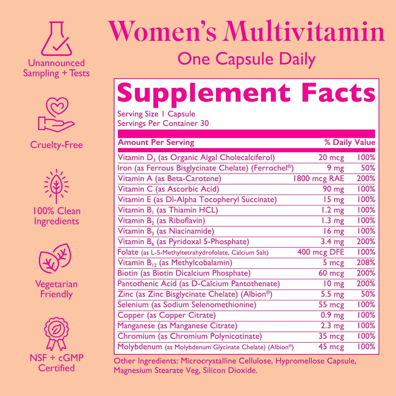 Amy Suzanne Women's Multivitamin - 19 Essential Nutrients for Hair, Skin, Nails, Focus, & Heart - Vegan Capsules, 30 Day Supply