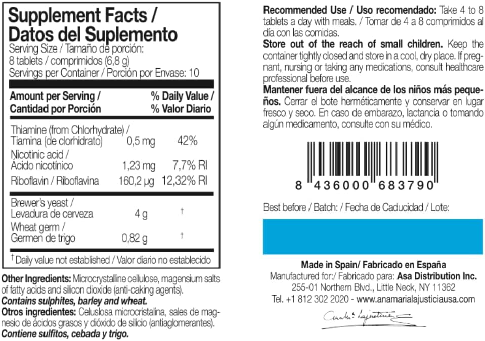 Ana Maria Lajusticia Brewer's Yeast 20-Day Treatment Pack for Heart Health & Digestion - Sugar Free & Vegan