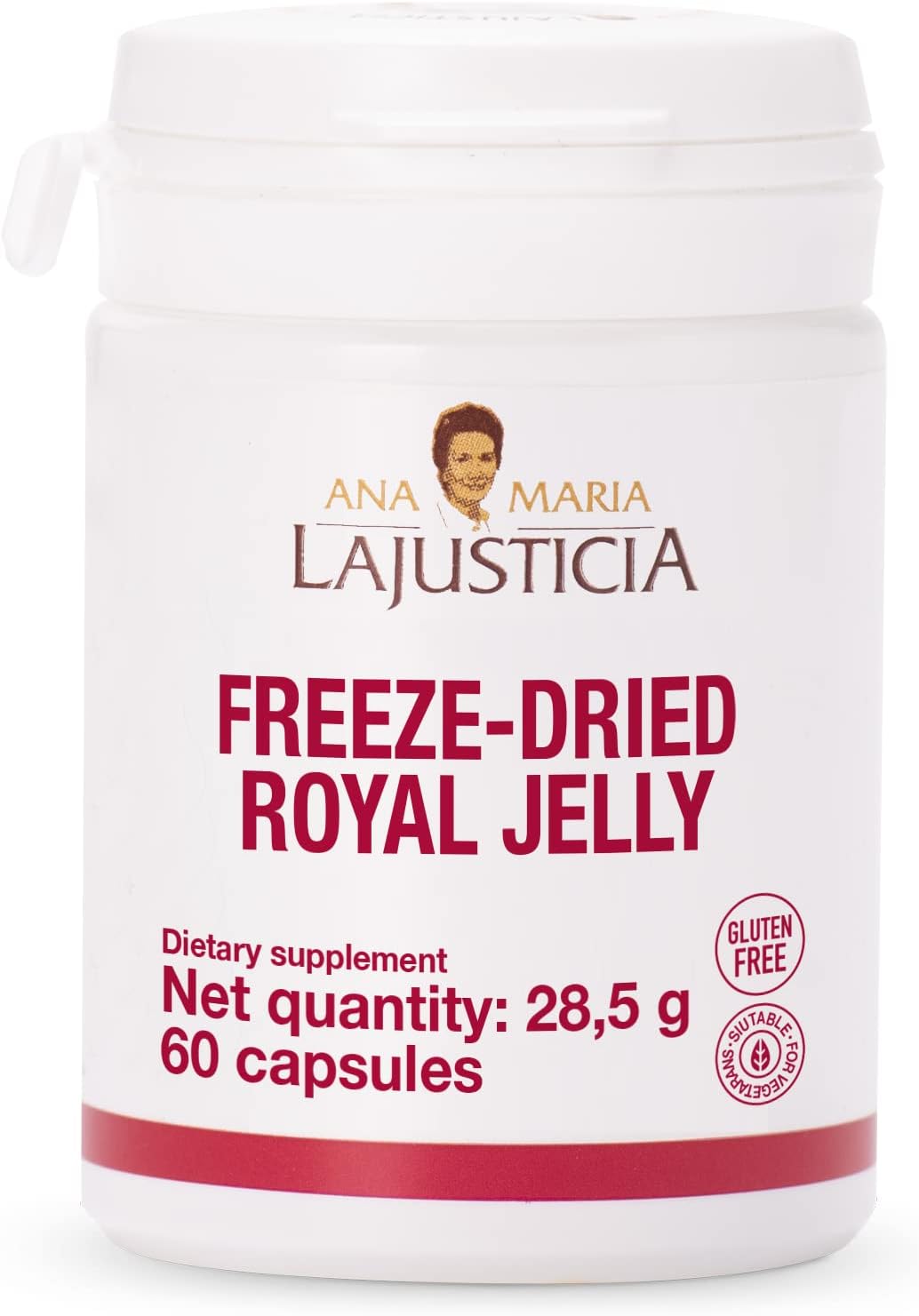 Ana Maria Lajusticia Freeze-Dried Royal Jelly - 60 Day Pack - Vitamin B, Iron, Phosphorus, Calcium - Dairy, Gluten Free - Vegetarian