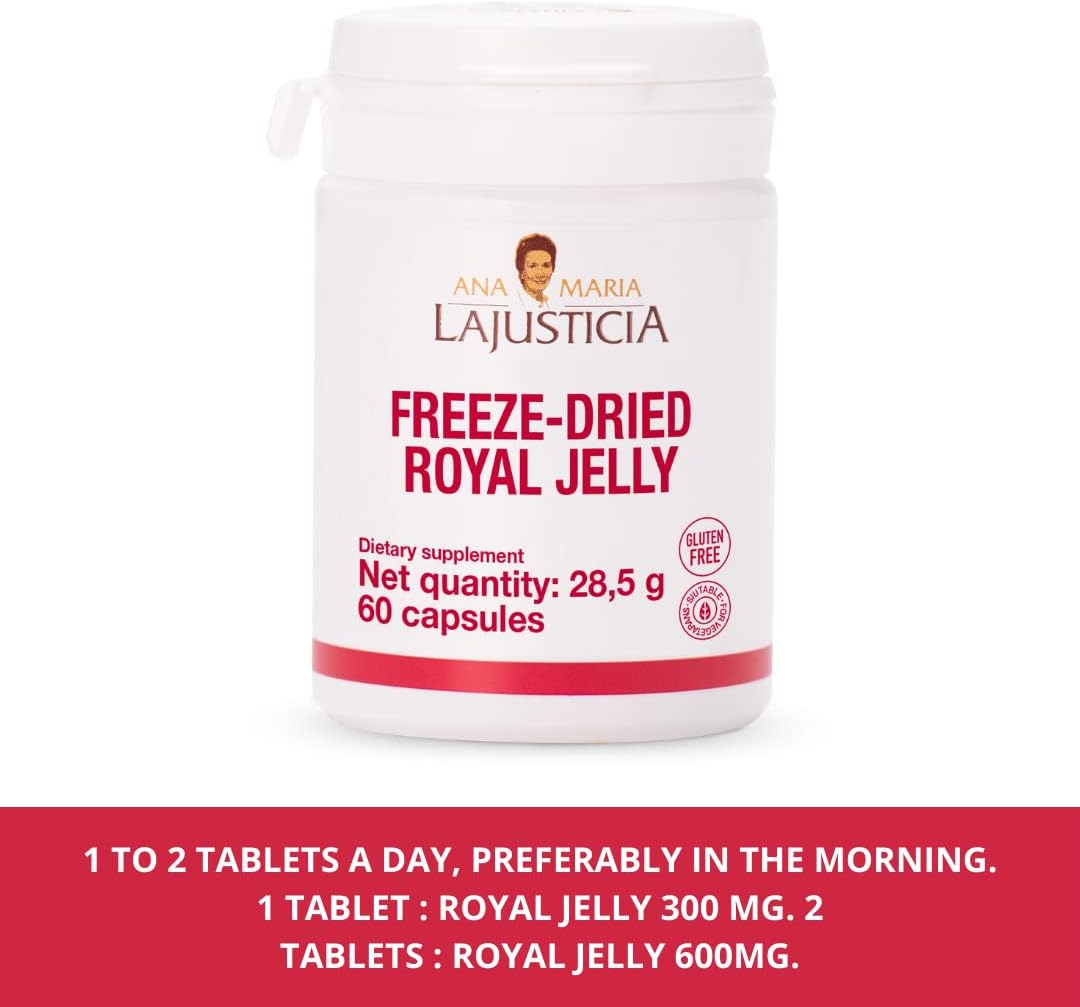 Ana Maria Lajusticia Freeze-Dried Royal Jelly - 60 Day Pack - Vitamin B, Iron, Phosphorus, Calcium - Dairy, Gluten Free - Vegetarian