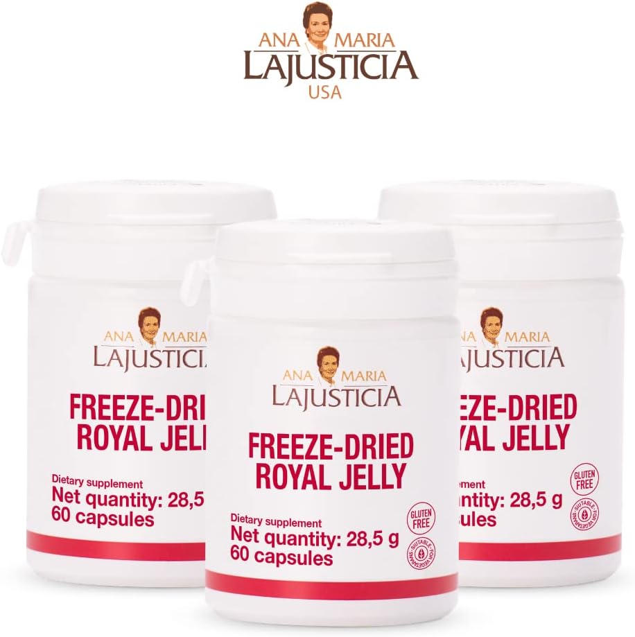 Ana Maria Lajusticia Freeze-Dried Royal Jelly - 60 Day Pack - Vitamin B, Iron, Phosphorus, Calcium - Dairy, Gluten Free - Vegetarian