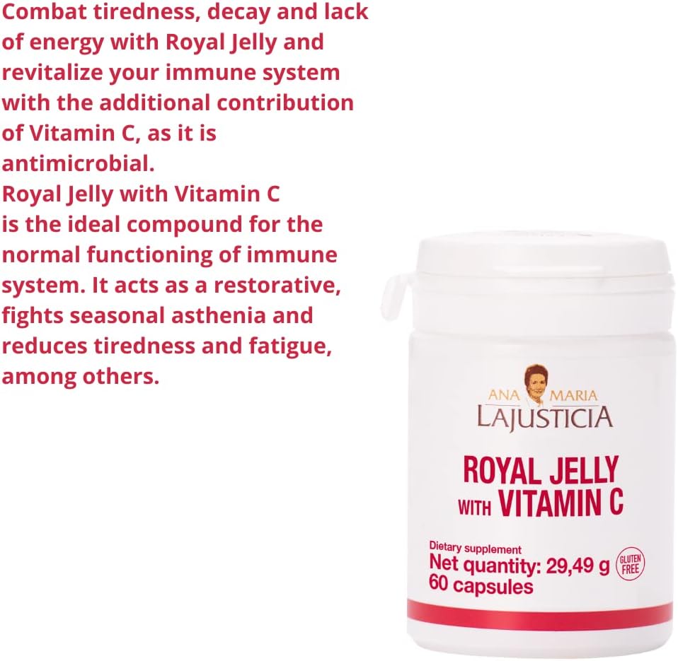 Ana Maria Lajusticia Royal Jelly with Vitamin C Capsules - 60 Count, Dairy and Gluten Free, Vegetarian Friendly for Vascular Health