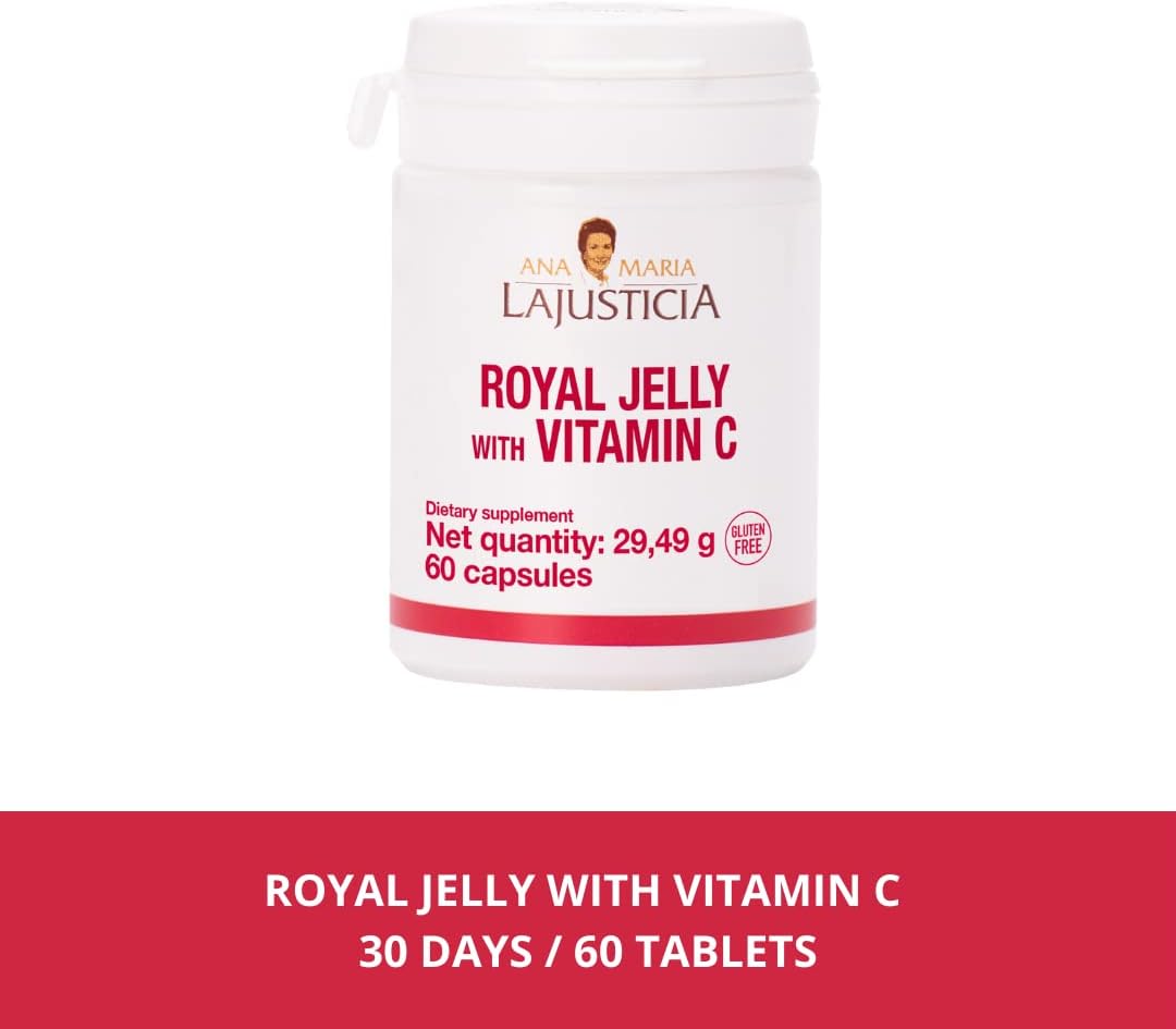 Ana Maria Lajusticia Royal Jelly with Vitamin C Capsules - 60 Count, Dairy and Gluten Free, Vegetarian Friendly for Vascular Health