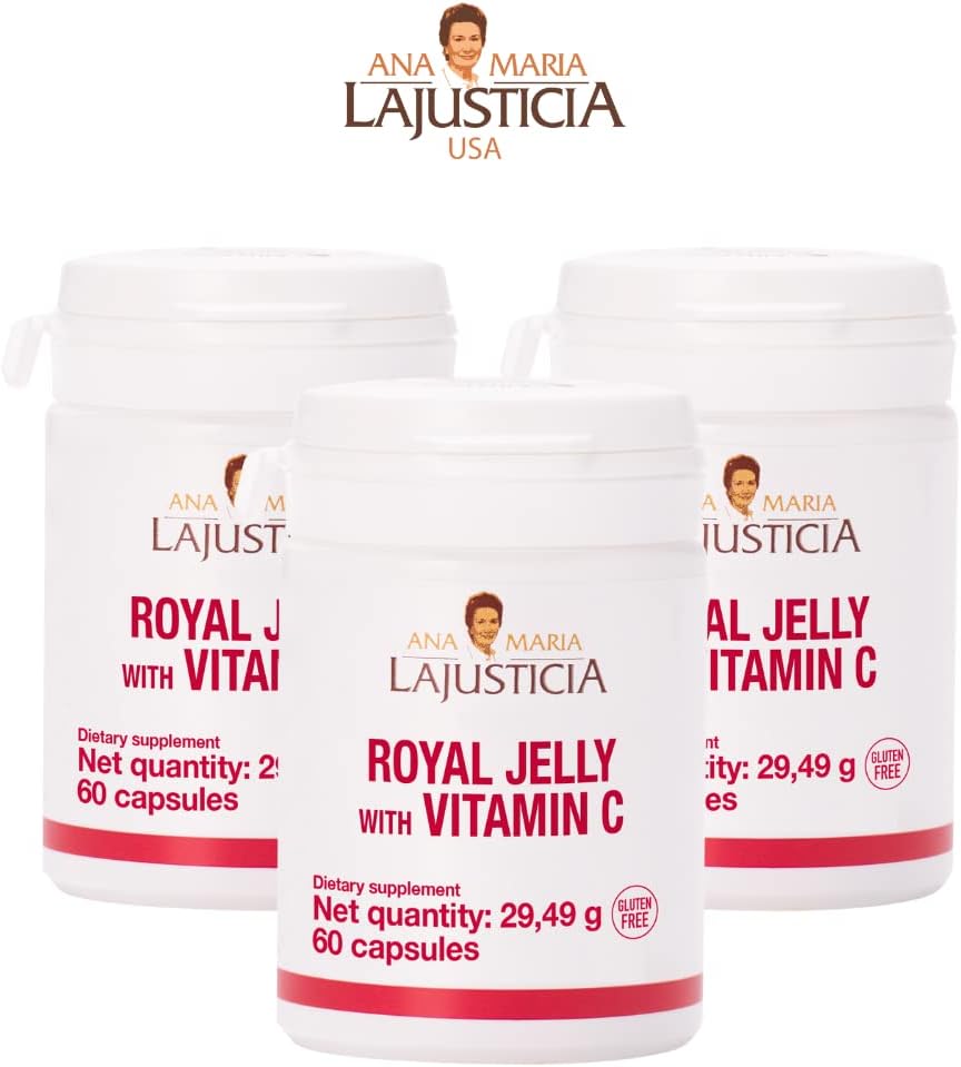 Ana Maria Lajusticia Royal Jelly with Vitamin C Capsules - 60 Count, Dairy and Gluten Free, Vegetarian Friendly for Vascular Health