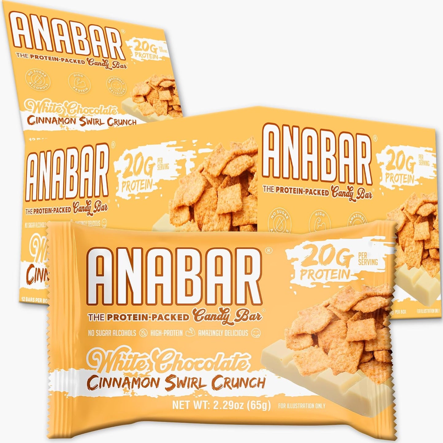 Anabar Protein Bar - High Protein, No Sugar Alcohols, White Chocolate Cinnamon Swirl Crunch (12 Bars)