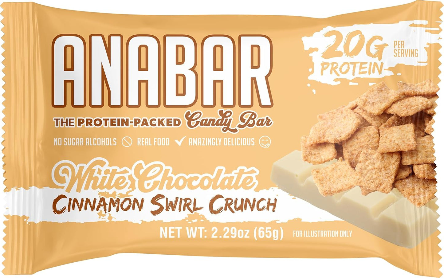 Anabar Protein Bar - High Protein, No Sugar Alcohols, White Chocolate Cinnamon Swirl Crunch (12 Bars)