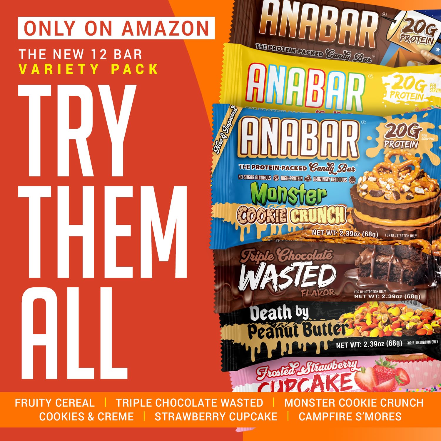 Anabar Protein Bar Variety Pack - World's Best Tasting Protein Bar with 20g Protein, No Sugar Alcohols, Real Ingredients, Delicious Candy Bar Alternative
