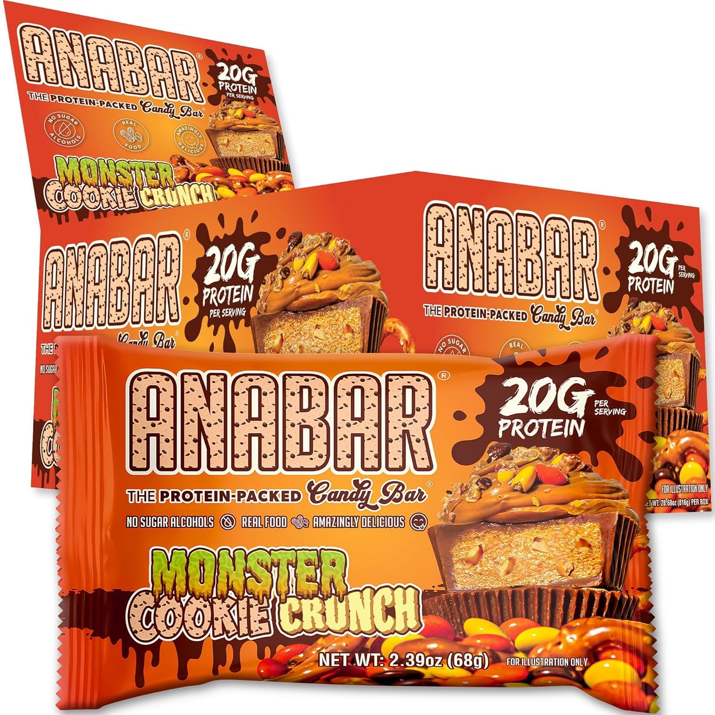 Anabar Protein Bars - High Protein, Delicious Candy Bar Alternative (12 Bars, Milk Chocolate Monster Cookie Crunch)