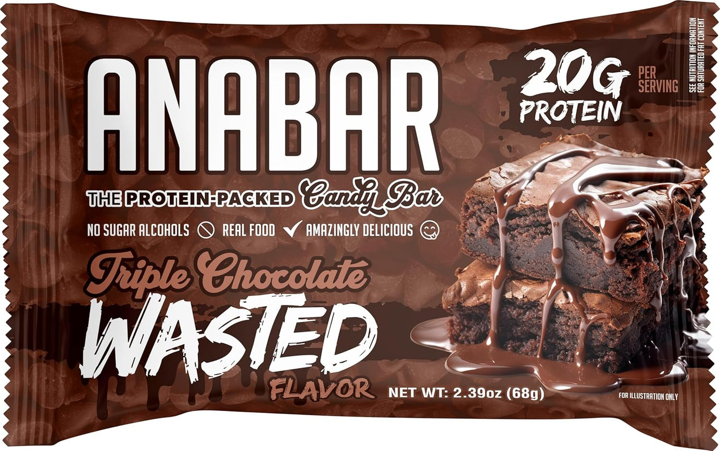 Anabar Triple Chocolate Wasted Protein Bar - 20g Protein, No Sugar Alcohols, Delicious Candy Bar Alternative (12 Bars)