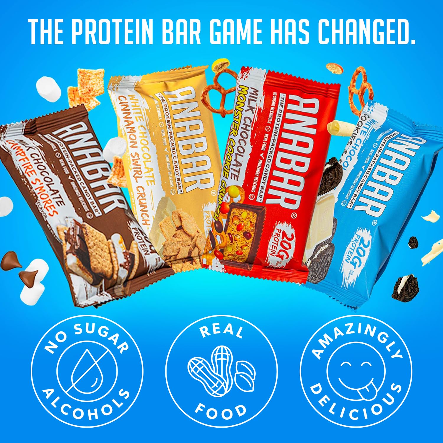 Anabar Triple Chocolate Wasted Protein Bar - 20g Protein, No Sugar Alcohols, Delicious Candy Bar Alternative (12 Bars)